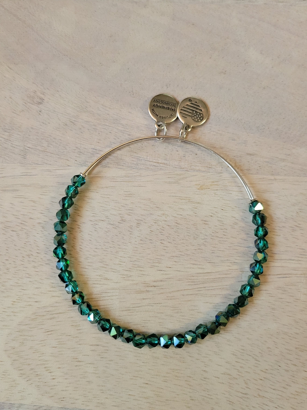Alex and Ani Emerald Green Faceted Bead Expandable Bangle Bracelet